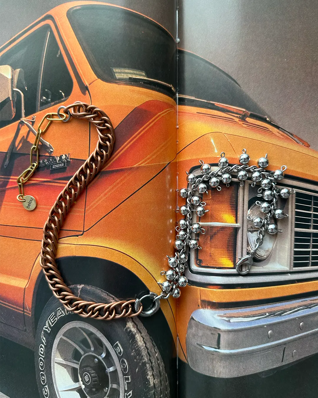 Collier mixte belou - chaine acier, bronze & perles argentées