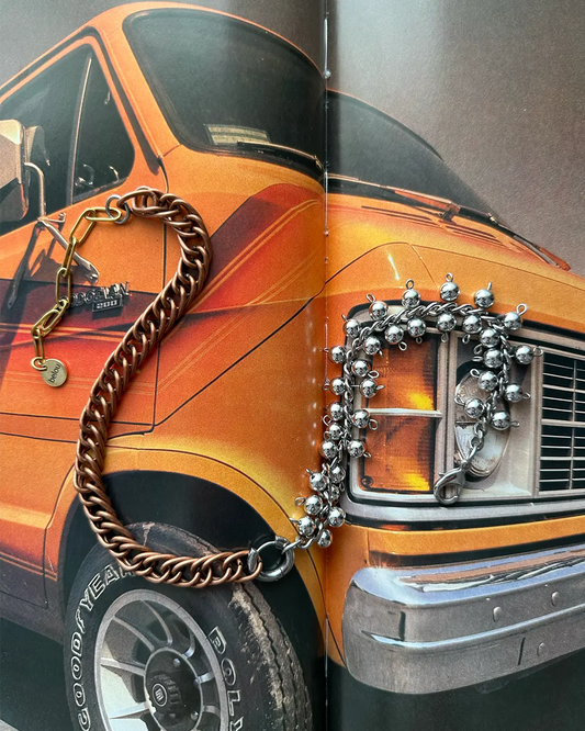 Collier mixte belou - chaine acier, bronze & perles argentées