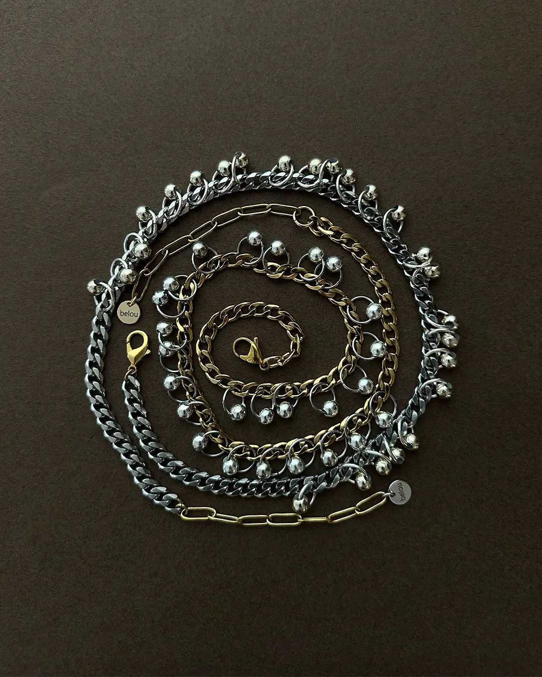 Collier mixte belou - chaine argentée & perles dorées