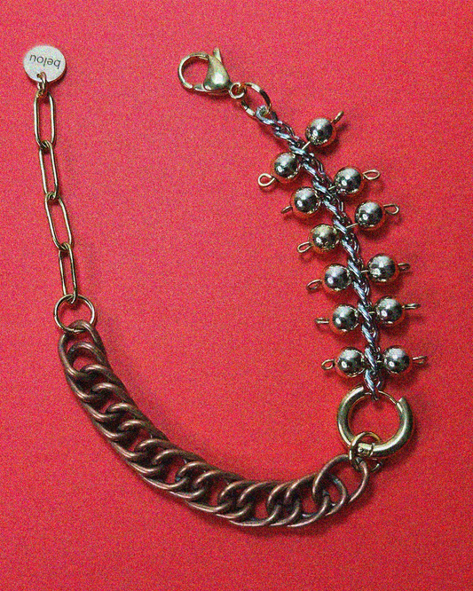 bracelet belou - chaine acier, bronze & perles argentées